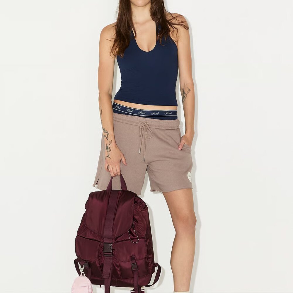 PINK Nylon Cargo Backpack Red Wine Burgundy Black Goth